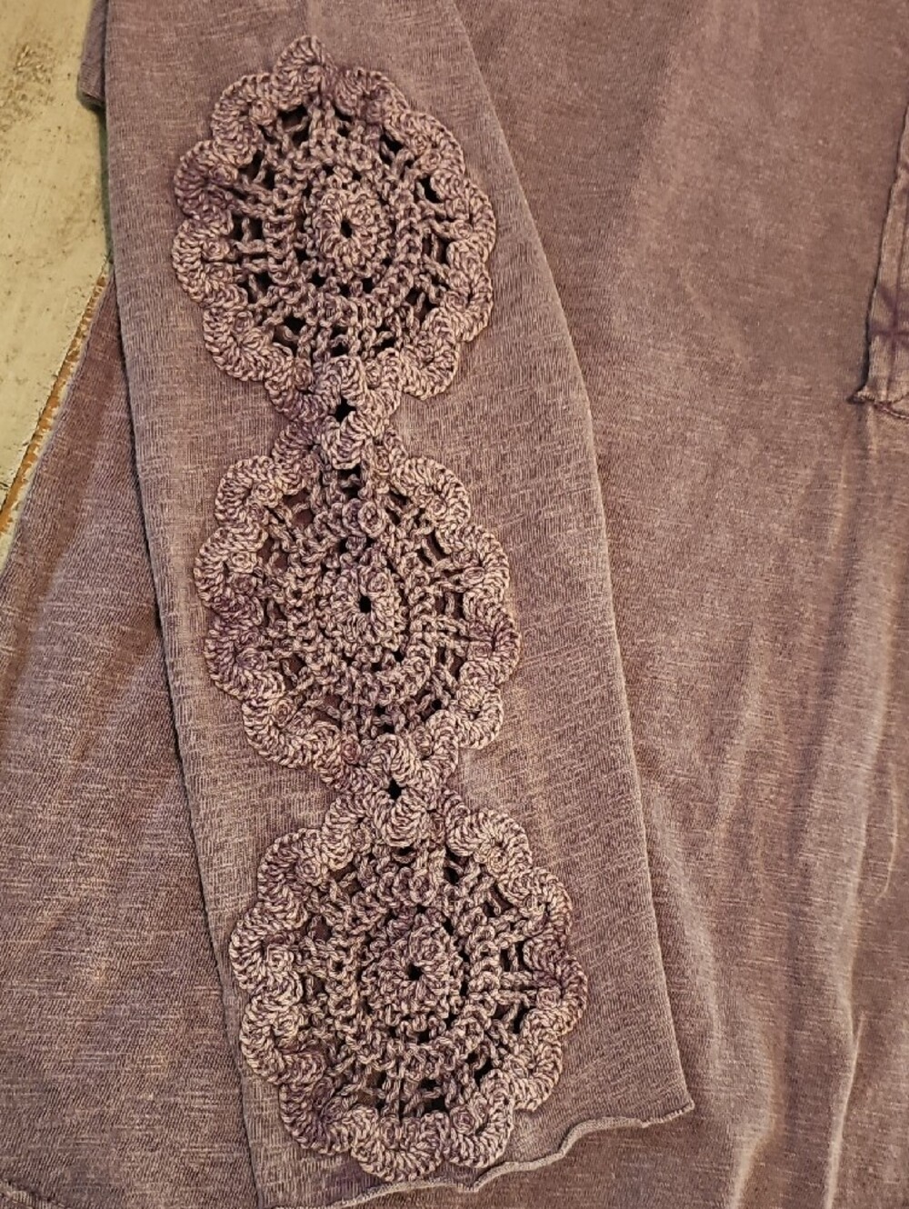 Indigo Thread Co. Lavender Crochet Sleeve Henley - Picture 3 of 4